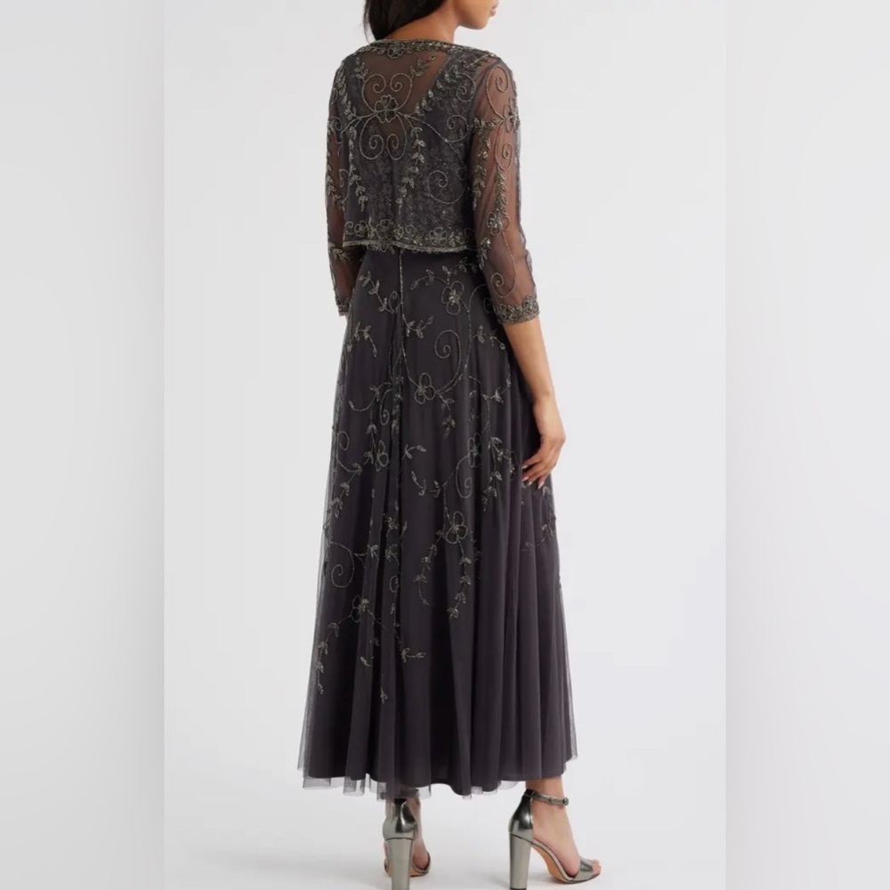 Pisarro Nights purple/navy Embellished Maxi Gown with Sheer Sleeves - Picture 4 of 7